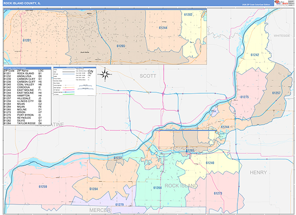 Rock Island County, IL Zip Code Map